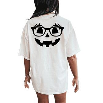 Pumpkin With Eyelashes Halloween Fall Jack-O-Lantern Face Women's Oversized Comfort T-Shirt Back Print - Thegiftio