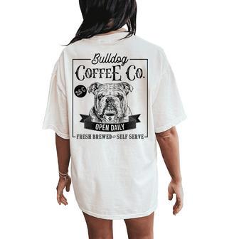 Retro English Bulldog Coffee Dog Mom Coffee Lover Women's Oversized Comfort T-Shirt Back Print - Thegiftio UK
