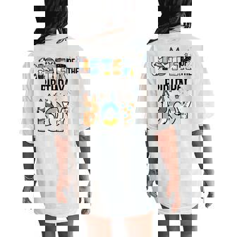 Sister Of The Birthday Boy Party Blue Dog Lover Matching Women's Oversized Comfort T-Shirt Back Print - Monsterry