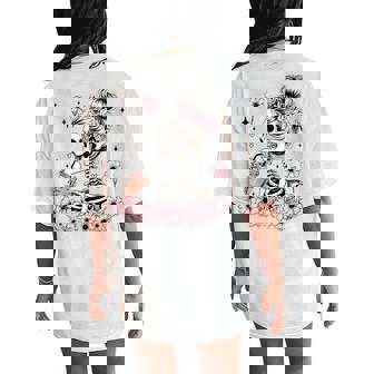 Skeleton Messy Bun Costume Mom Halloween Women's Oversized Comfort T-Shirt Back Print - Thegiftio