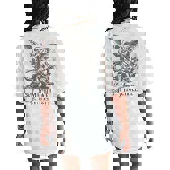 St Michael The Archangel Catholic Christian Saint Women's Oversized Comfort T-Shirt Back Print - Thegiftio