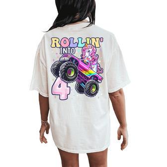 Unicorn Monster Truck 4Th Birthday 4 Year Old Girls Party Women's Oversized Comfort T-Shirt Back Print - Thegiftio UK