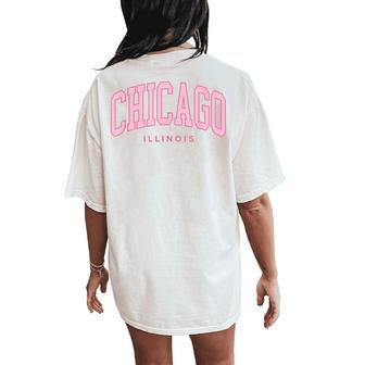 Vintage Chicago Pink Retro Preppy Throwback Girls Women's Oversized Comfort T-Shirt Back Print - Thegiftio UK