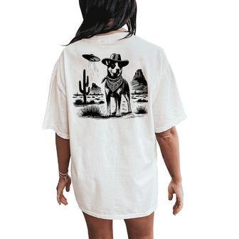 Vintage Heeler Ufo Western Cowboy Australian Cattle Dog Mom Women's Oversized Comfort T-Shirt Back Print | Mazezy