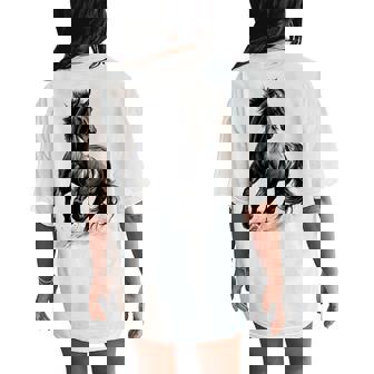 Vintage Texas Western Equestrian Hand Drawn Wild Horse Lover Women's Oversized Comfort T-Shirt Back Print - Thegiftio