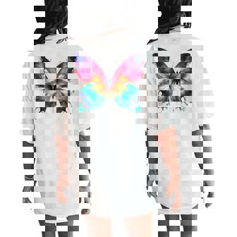 Watercolor Butterfly Graphic Women Women's Oversized Comfort T-Shirt Back Print - Monsterry