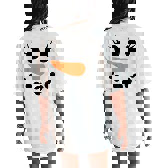 Winter Snowman Face Eyelashes Christmas Xmas For Girl Womens Women's Oversized Comfort T-Shirt Back Print - Monsterry