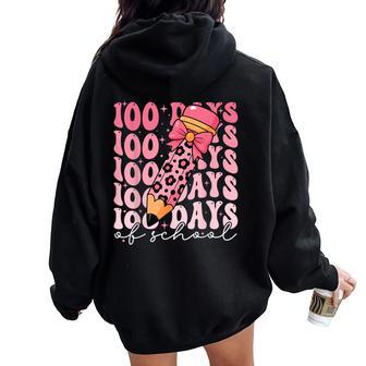 100 Days Of School Pink Preppy 100Th Day Of School Girls Women Oversized Hoodie Back Print - Thegiftio UK