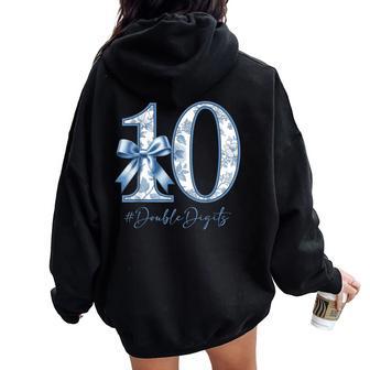 10Th Birthday Blue Coquette Bow Girl Cute 10 Year Old Women Oversized Hoodie Back Print | Mazezy