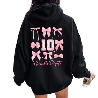 10Th Birthday Girl Pink Coquette Bow 10 Year Old Aesthetic Women Oversized Hoodie Back Print | Mazezy