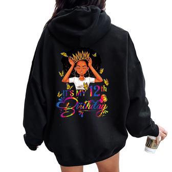 12 Year Old Black Girls Nager It's My 12Th Birthday Women Oversized Hoodie Back Print - Thegiftio UK