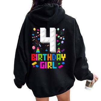 4Th Birthday Girl Master Builder 4 Years Old Building Block Women Oversized Hoodie Back Print - Thegiftio
