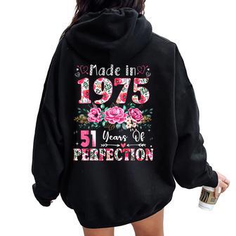 51 Year Old Made In 1975 Floral 51Th Birthday Women Women Oversized Hoodie Back Print - Thegiftio UK