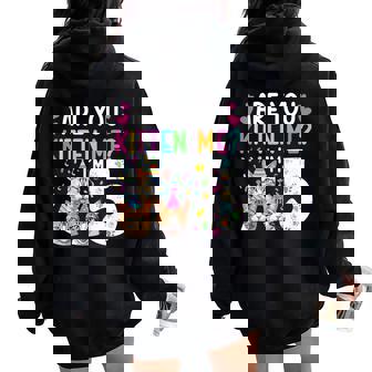 5Th Cat Birthday Party 5 Year Old Girl Kitten Birthday Women Oversized Hoodie Back Print | Mazezy