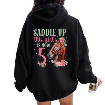 5Th Horse Birthday Party Five Year Old Horse Birthday Women Oversized Hoodie Back Print - Thegiftio UK
