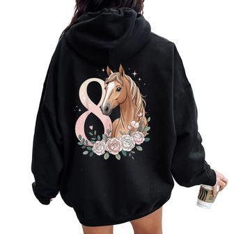 8Th Birthday Horse Girl 8 Years Old Girl Horses Women Oversized Hoodie Back Print - Thegiftio UK