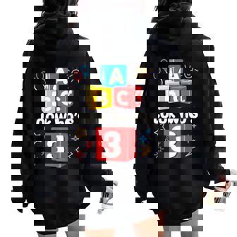 Abc Look Who's 3 3Rd Birthday Girl Boy Toddler Women Oversized Hoodie Back Print | Seseable FR