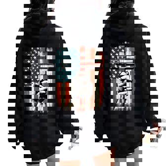 American Usa Flag Christian Cross Jesus 4Th Of July Women Oversized Hoodie Back Print - Thegiftio