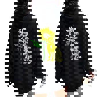 Animal Gato Floristaol Hippie Flor Amarilla Girasol Cuello Women Oversized Hoodie Back Print - Regaloses