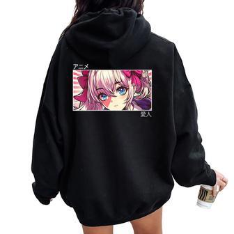 Anime Lover Japonés Arte Estética Cuello Women Oversized Hoodie Back Print - Regaloses