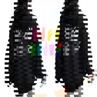 Anti Trump Hand Sign Lgbt Sign Language Lgbtq Rainbow Asl Women Oversized Hoodie Back Print | Seseable CA