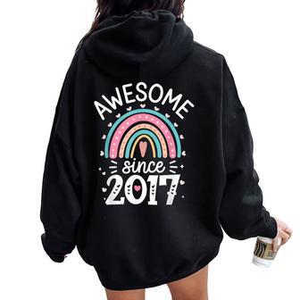 Awesome Since 2017 8Th Birthday Rainbow Born In 2017 Women Oversized Hoodie Back Print | Seseable CA