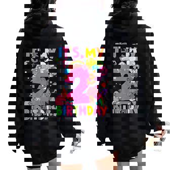 Baby Girl 2Nd Birthday Party Pink Doll Family Decorations Women Oversized Hoodie Back Print | Mazezy