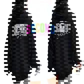 Back To School Neon Checkered Second Grade Colorful Teacher Women Oversized Hoodie Back Print | Seseable FR