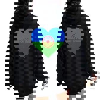 Bandera Gitana Corazón Bandera Bandera Gitana Internacional Romaní Manga Larga Women Oversized Hoodie Back Print - Regaloses