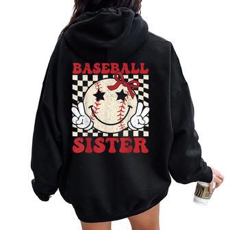 Baseball Sister Coquette Bow Sport Lovers Baseball Girls Women Oversized Hoodie Back Print - Thegiftio UK