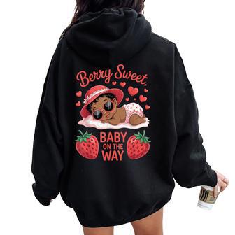 Berry Sweet Baby On The Way Baby Shower Black Girl Women Oversized Hoodie Back Print | Seseable UK