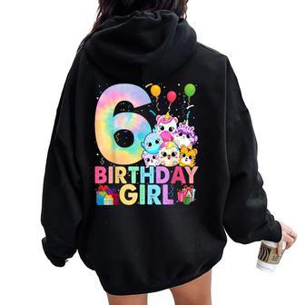 Birthday Girl 6Th Birthday Squish Squad Mallow Women Oversized Hoodie Back Print - Thegiftio UK