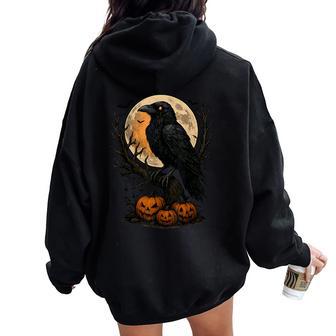 Black Crow Black Bird Moon & Halloween Raven Women Oversized Hoodie Back Print - Thegiftio UK