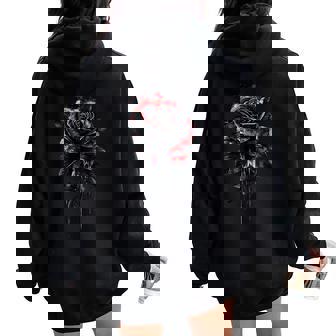 Black Rose Flower Botanist Garden Flower Rose Women Oversized Hoodie Back Print | Mazezy