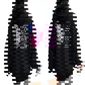 Blessed By God Loved By Jesus Pink Butterfly Christian Women Oversized Hoodie Back Print | Seseable CA