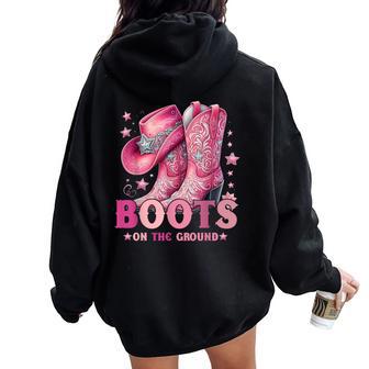 Boots On The Ground Western Cowgirl Hat Boots Girls Women Women Oversized Hoodie Back Print - Thegiftio UK