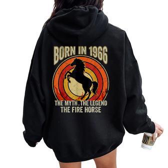 Born In 1966 The Myth The Legend The Fire Horse Retro 60Th Women Oversized Hoodie Back Print - Thegiftio UK