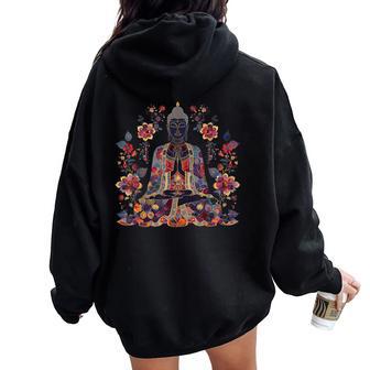 Buddha Floral Vintage Flower Yoga Buddhism Yogi Buddhist Women Oversized Hoodie Back Print - Thegiftio UK