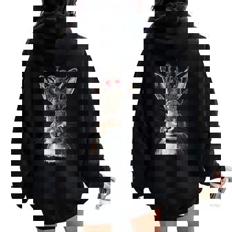 Bunny Rabbit With King Queen Crown Women Oversized Hoodie Back Print | Mazezy