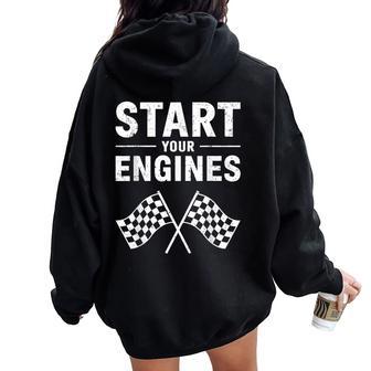 Camisatart Your Engines Con Bandera A Cuadros Para Hombre Y Día De Carreras Women Oversized Hoodie Back Print - Regaloses