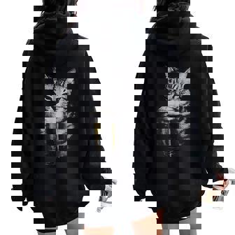 Cat Beer Y2k Vintage 90S Cats Meme Fun Kitty Drunk Women Oversized Hoodie Back Print | Seseable FR