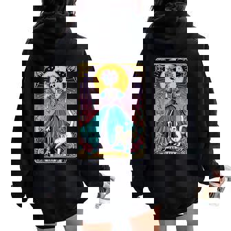 Cat Lady Tarot Card Skeleton Woman Cat Lover Women Oversized Hoodie Back Print - Thegiftio