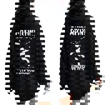 Caution Flying Discs & Girls Disc Golf Frolf Tee Women Oversized Hoodie Back Print | Mazezy