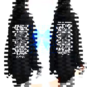 Cheer Mom Blue Bow Cheerleader Competition Game Day Women Oversized Hoodie Back Print - Thegiftio