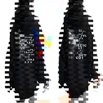 Christian Blessed By God Loved By Jesus Floral Hummingbird Women Oversized Hoodie Back Print - Thegiftio