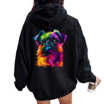 Colorful Brussels Griffon Face Dog Lover Black Women Oversized Hoodie Back Print - Thegiftio UK