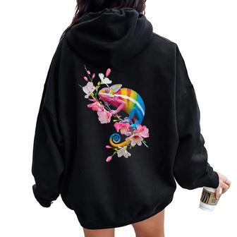 Colorful Chameleon Lizard Lover Wildflower Reptiles Women Oversized Hoodie Back Print - Thegiftio UK