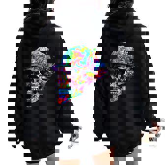 Colorido Cráneo Conombrero Pintura Esqueleto Hombres Es Niños Women Oversized Hoodie Back Print - Regaloses
