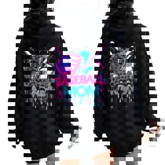 Cool Baseball Mom Neon Drip Sports Fan Women Oversized Hoodie Back Print - Thegiftio