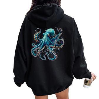 Cool Blue Octopus Women Oversized Hoodie Back Print - Thegiftio UK
